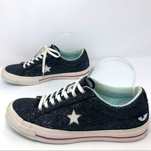 Chiara Ferragni Converse One Star Ox Eye Black Glacier Blue Glitter Platforms 10